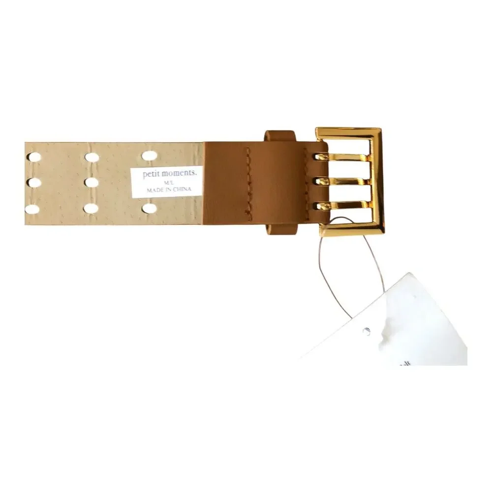 Petit Moments Classic Belt Gold Tone Buckle Tan Leather Women's Size M/L New